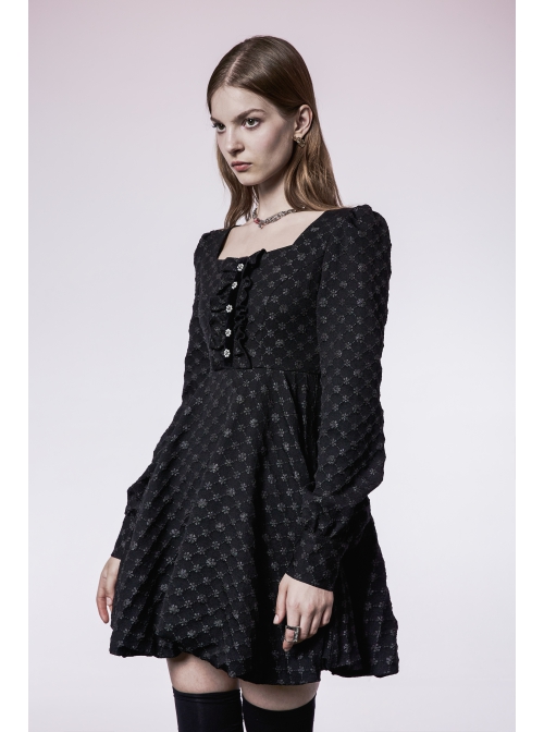 Lightweight Waste Soil Series Flower Type Pearl Nail Square Neck Tucked Waist Flower Bud Skirt Playful Texture Floret Dress