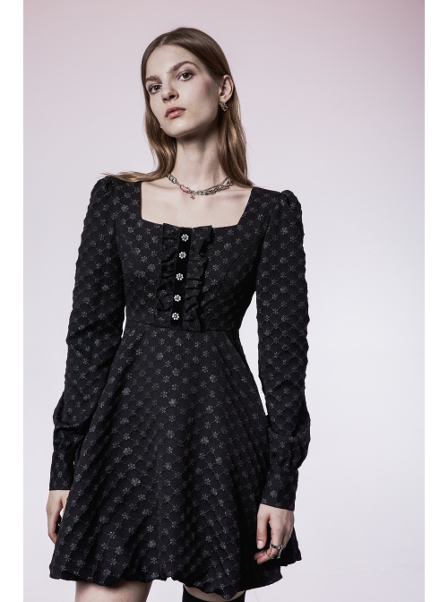 Lightweight Waste Soil Series Flower Type Pearl Nail Square Neck Tucked Waist Flower Bud Skirt Playful Texture Floret Dress
