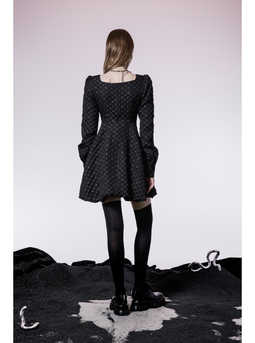 Lightweight Waste Soil Series Flower Type Pearl Nail Square Neck Tucked Waist Flower Bud Skirt Playful Texture Floret Dress