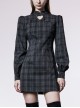 Punk Non-Stretch Small Stand-Up Collar Lantern Sleeve Design Improved New Plaid Cheongsam
