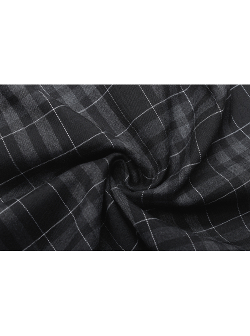 Punk Non-Stretch Small Stand-Up Collar Lantern Sleeve Design Improved New Plaid Cheongsam