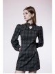 Punk Non-Stretch Small Stand-Up Collar Lantern Sleeve Design Improved New Plaid Cheongsam