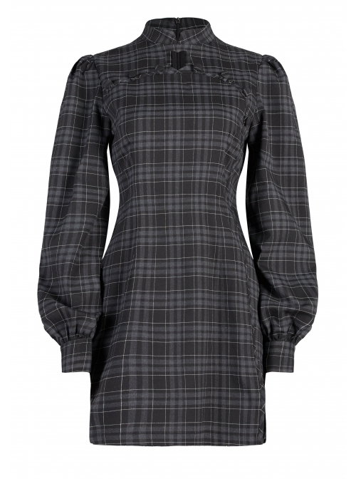 Punk Non-Stretch Small Stand-Up Collar Lantern Sleeve Design Improved New Plaid Cheongsam