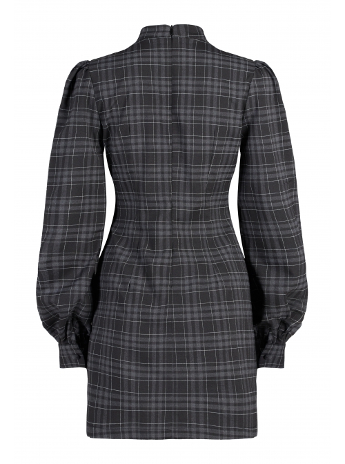 Punk Non-Stretch Small Stand-Up Collar Lantern Sleeve Design Improved New Plaid Cheongsam