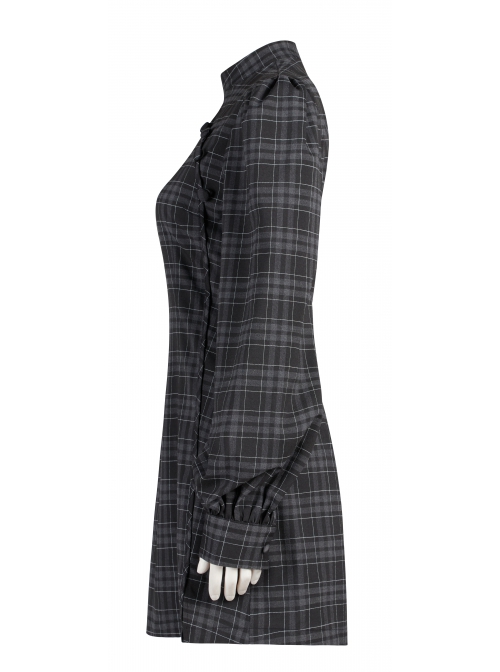 Punk Non-Stretch Small Stand-Up Collar Lantern Sleeve Design Improved New Plaid Cheongsam