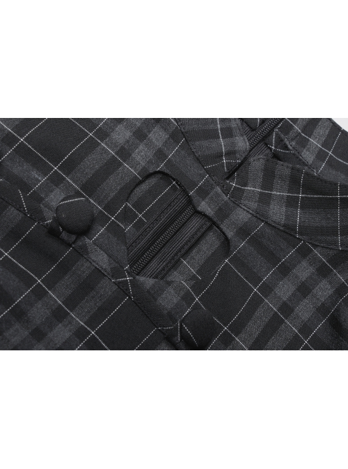 Punk Non-Stretch Small Stand-Up Collar Lantern Sleeve Design Improved New Plaid Cheongsam