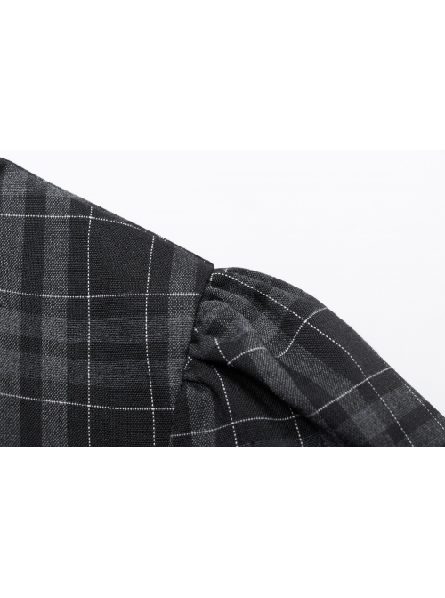 Punk Non-Stretch Small Stand-Up Collar Lantern Sleeve Design Improved New Plaid Cheongsam