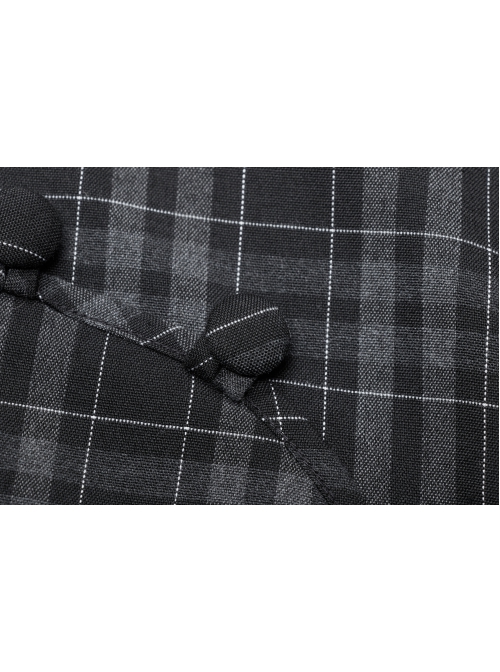 Punk Non-Stretch Small Stand-Up Collar Lantern Sleeve Design Improved New Plaid Cheongsam