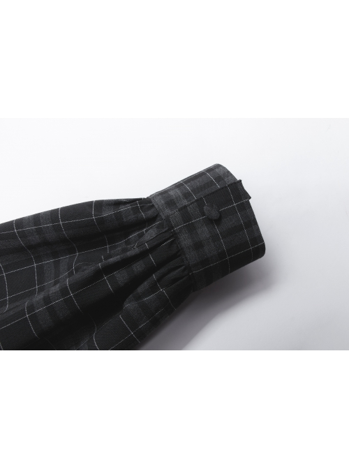 Punk Non-Stretch Small Stand-Up Collar Lantern Sleeve Design Improved New Plaid Cheongsam