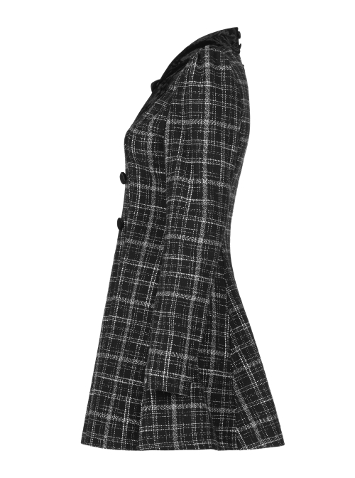 Small V-neck Tie Design Checked Woolen Cloth And Velvet Stitching Bow Collect Waist Dress