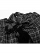 Small V-neck Tie Design Checked Woolen Cloth And Velvet Stitching Bow Collect Waist Dress
