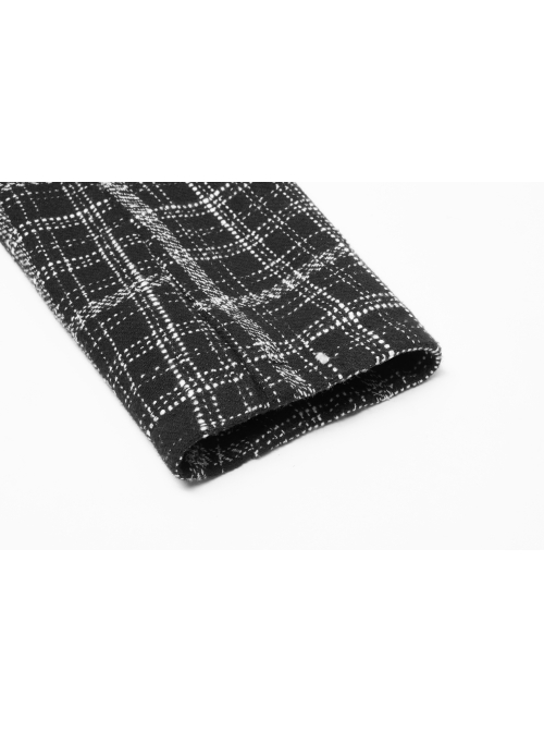 Small V-neck Tie Design Checked Woolen Cloth And Velvet Stitching Bow Collect Waist Dress