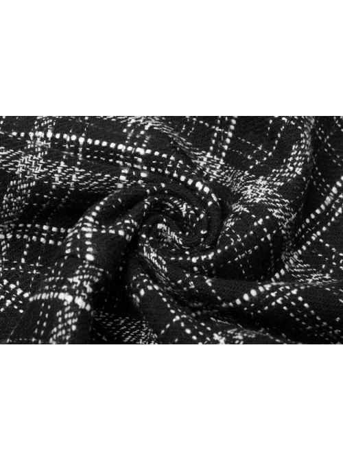 Small V-neck Tie Design Checked Woolen Cloth And Velvet Stitching Bow Collect Waist Dress