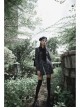 Small V-neck Tie Design Checked Woolen Cloth And Velvet Stitching Bow Collect Waist Dress