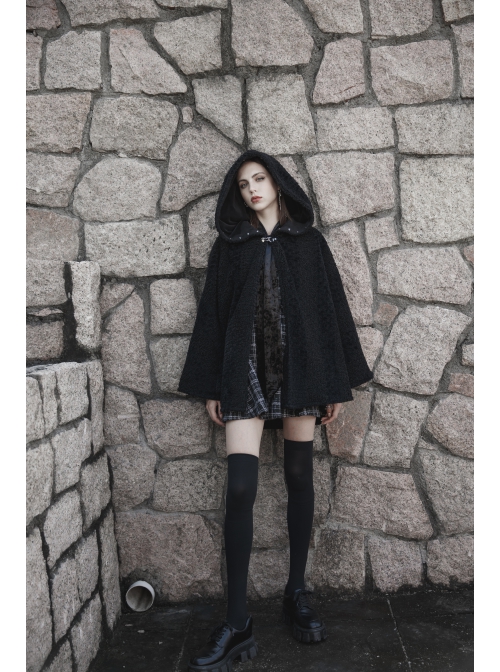 Small V-neck Tie Design Checked Woolen Cloth And Velvet Stitching Bow Collect Waist Dress
