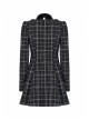 Small V-neck Tie Design Checked Woolen Cloth And Velvet Stitching Bow Collect Waist Dress