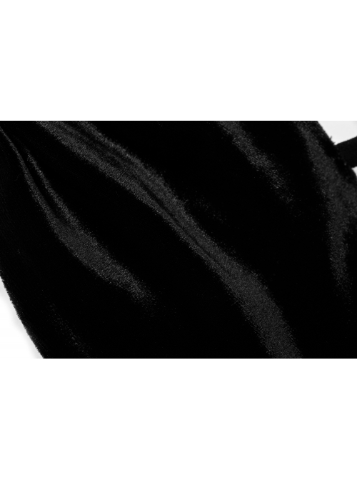 Punk Black Revelation Series Shirred Design Metal Nameplate Decoration Elastic Velvet Suspender Bra