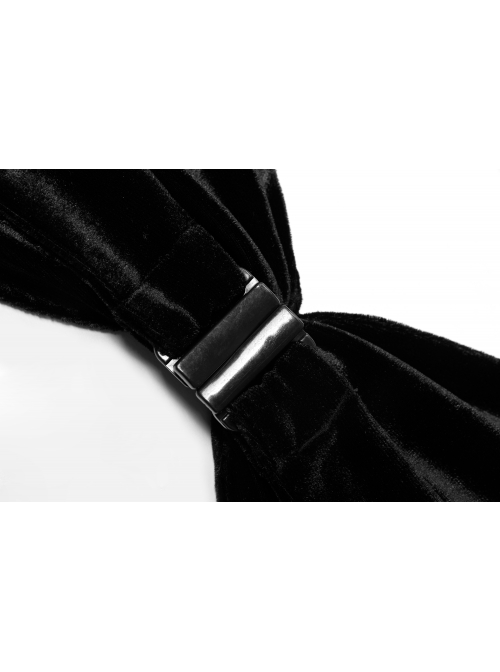 Punk Black Revelation Series Shirred Design Metal Nameplate Decoration Elastic Velvet Suspender Bra