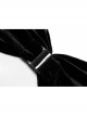 Punk Black Revelation Series Shirred Design Metal Nameplate Decoration Elastic Velvet Suspender Bra