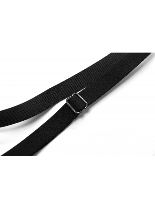 Punk Black Revelation Series Shirred Design Metal Nameplate Decoration Elastic Velvet Suspender Bra