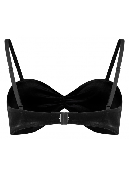 Punk Black Revelation Series Shirred Design Metal Nameplate Decoration Elastic Velvet Suspender Bra