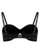 Punk Black Revelation Series Shirred Design Metal Nameplate Decoration Elastic Velvet Suspender Bra