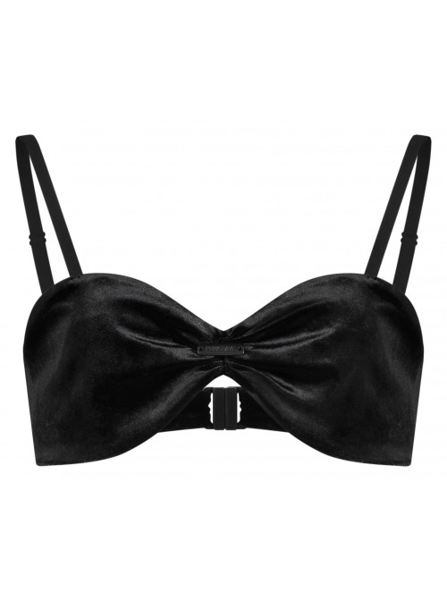 Punk Black Revelation Series Shirred Design Metal Nameplate Decoration Elastic Velvet Suspender Bra