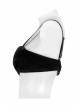Punk Black Revelation Series Shirred Design Metal Nameplate Decoration Elastic Velvet Suspender Bra