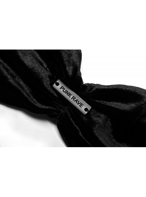 Punk Black Revelation Series Shirred Design Metal Nameplate Decoration Elastic Velvet Suspender Bra