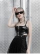 Patent Leather Fabric Metal Zipper Decoration Hollow Design Half-Breast Cup Hollow Sling