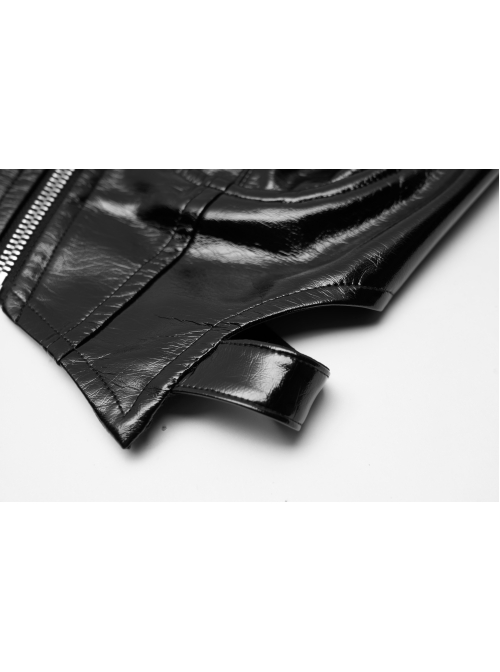 Patent Leather Fabric Metal Zipper Decoration Hollow Design Half-Breast Cup Hollow Sling