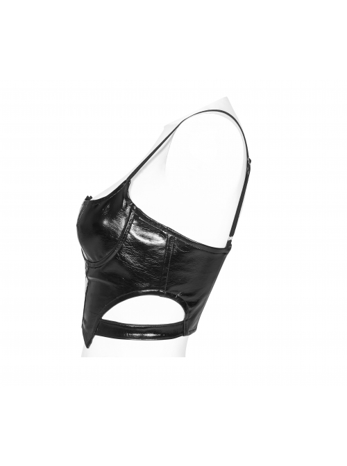 Patent Leather Fabric Metal Zipper Decoration Hollow Design Half-Breast Cup Hollow Sling