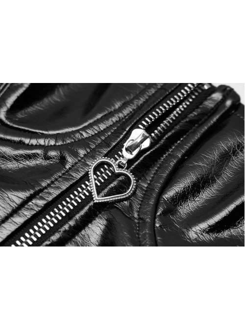 Patent Leather Fabric Metal Zipper Decoration Hollow Design Half-Breast Cup Hollow Sling