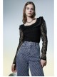 Warning series Rose Pattern Lace Fabric Pleated Design Neckline Lace Decoration Black Chiffon Top