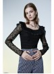 Warning series Rose Pattern Lace Fabric Pleated Design Neckline Lace Decoration Black Chiffon Top