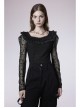 Warning series Rose Pattern Lace Fabric Pleated Design Neckline Lace Decoration Black Chiffon Top