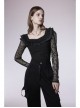 Warning series Rose Pattern Lace Fabric Pleated Design Neckline Lace Decoration Black Chiffon Top