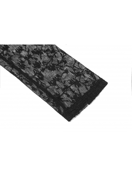 Warning series Rose Pattern Lace Fabric Pleated Design Neckline Lace Decoration Black Chiffon Top
