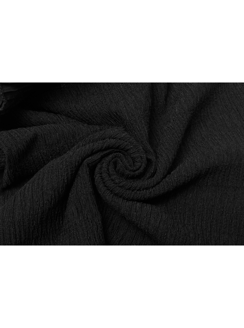 Warning series Rose Pattern Lace Fabric Pleated Design Neckline Lace Decoration Black Chiffon Top