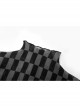 Black And Gray Revelation Series Right Angle Shoulder Checkerboard Elasticity Pleated Chiffon T-shirt