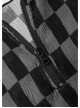 Black And Gray Revelation Series Right Angle Shoulder Checkerboard Elasticity Pleated Chiffon T-shirt