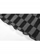 Black And Gray Revelation Series Right Angle Shoulder Checkerboard Elasticity Pleated Chiffon T-shirt
