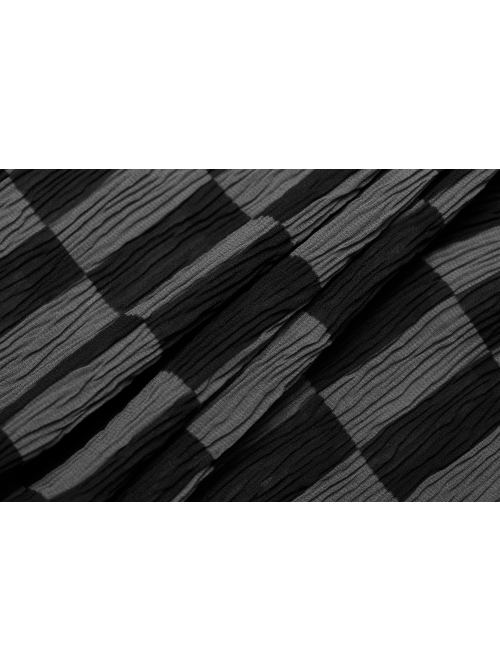 Black And Gray Revelation Series Right Angle Shoulder Checkerboard Elasticity Pleated Chiffon T-shirt