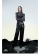 Black And Gray Revelation Series Right Angle Shoulder Checkerboard Elasticity Pleated Chiffon T-shirt