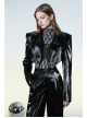 Black And Gray Revelation Series Right Angle Shoulder Checkerboard Elasticity Pleated Chiffon T-shirt