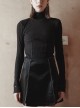 Punk Black Thread Knitted Fabric Turtleneck Versatile Multi Segmentation Lines Bottoming T-Shirt