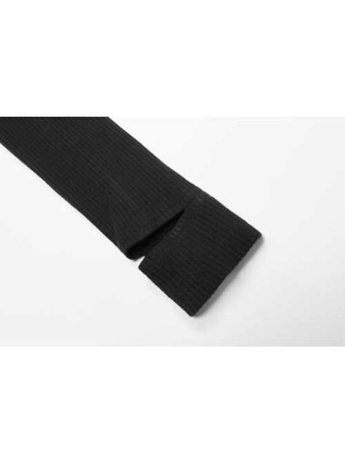 Punk Black Thread Knitted Fabric Turtleneck Versatile Multi Segmentation Lines Bottoming T-Shirt