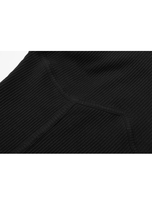 Punk Black Thread Knitted Fabric Turtleneck Versatile Multi Segmentation Lines Bottoming T-Shirt