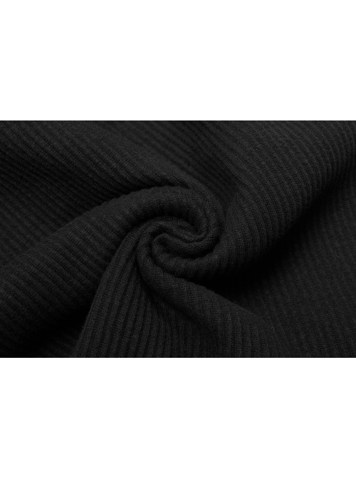 Punk Black Thread Knitted Fabric Turtleneck Versatile Multi Segmentation Lines Bottoming T-Shirt