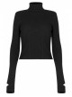 Punk Black Thread Knitted Fabric Turtleneck Versatile Multi Segmentation Lines Bottoming T-Shirt